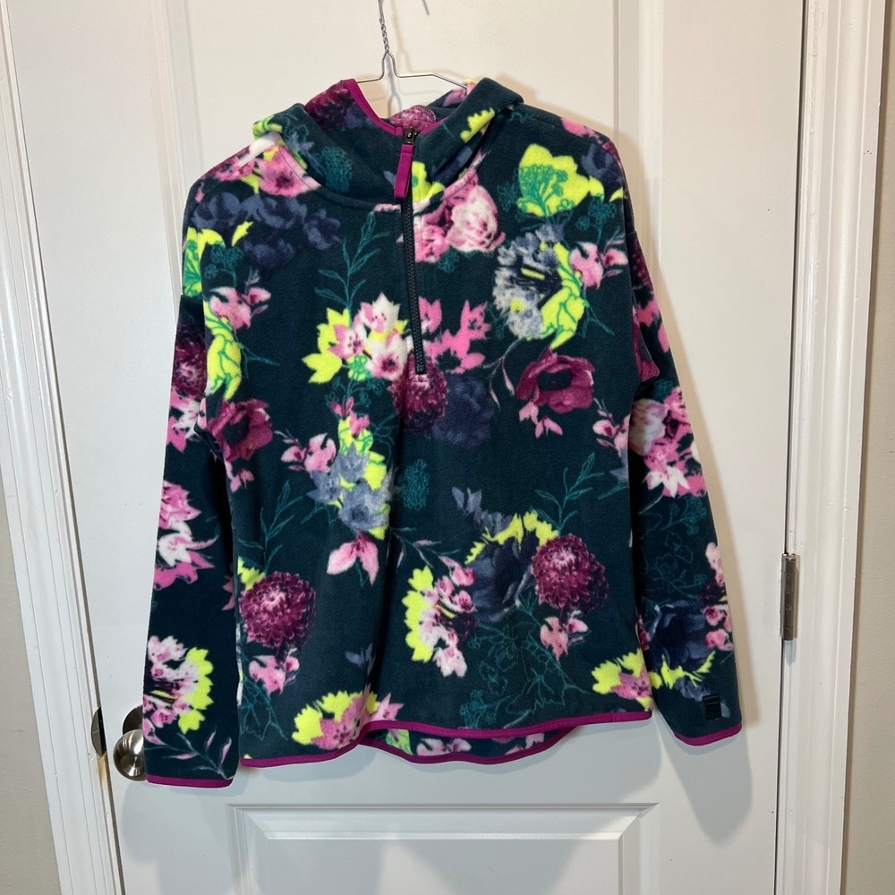 Fila Sport Womens Fleece Hoodie Floral Quarter Zip Multicolor XS